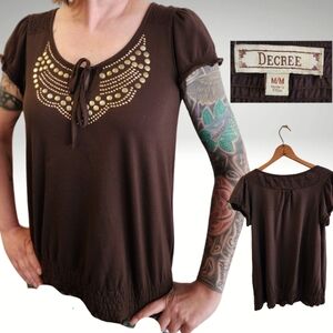 Decree knit top, metal details, brown sz M